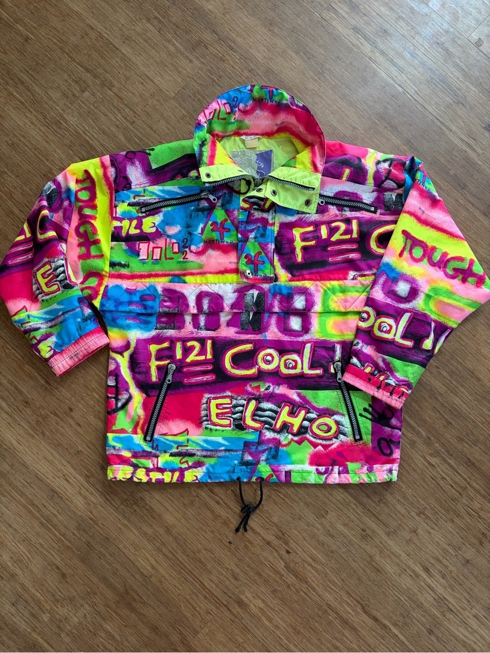 Elho Freestyle Neon Graffiti Ski Jacket Vintage 90s Pullover Windbreaker Sz XL